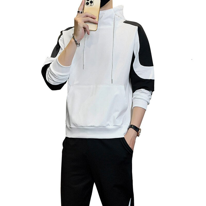 Sweatshirts Set Men Winter Warm Fashion 2023 Men'S Jogger Tracksuit Solid Stand Collar Sweatshirt Casual 2 Pieces Sports Suits